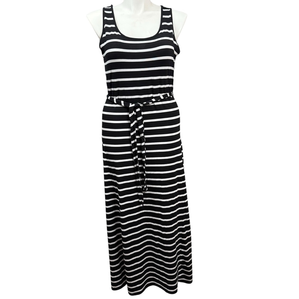 Anne Klein Black and White Striped Maxi Dress